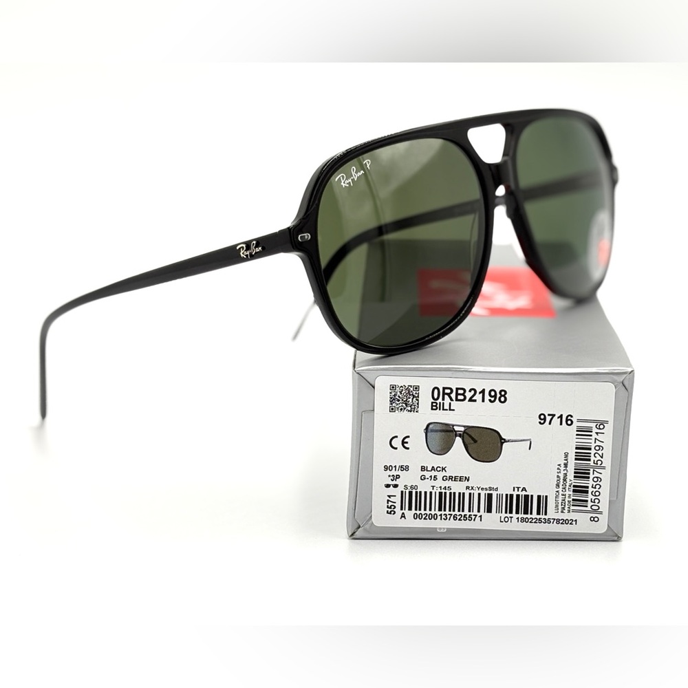 Ray-Ban Bills Rb2198 Polarized Sunglasses Unisex Fit 901/58 60mm Green G-15 Lens